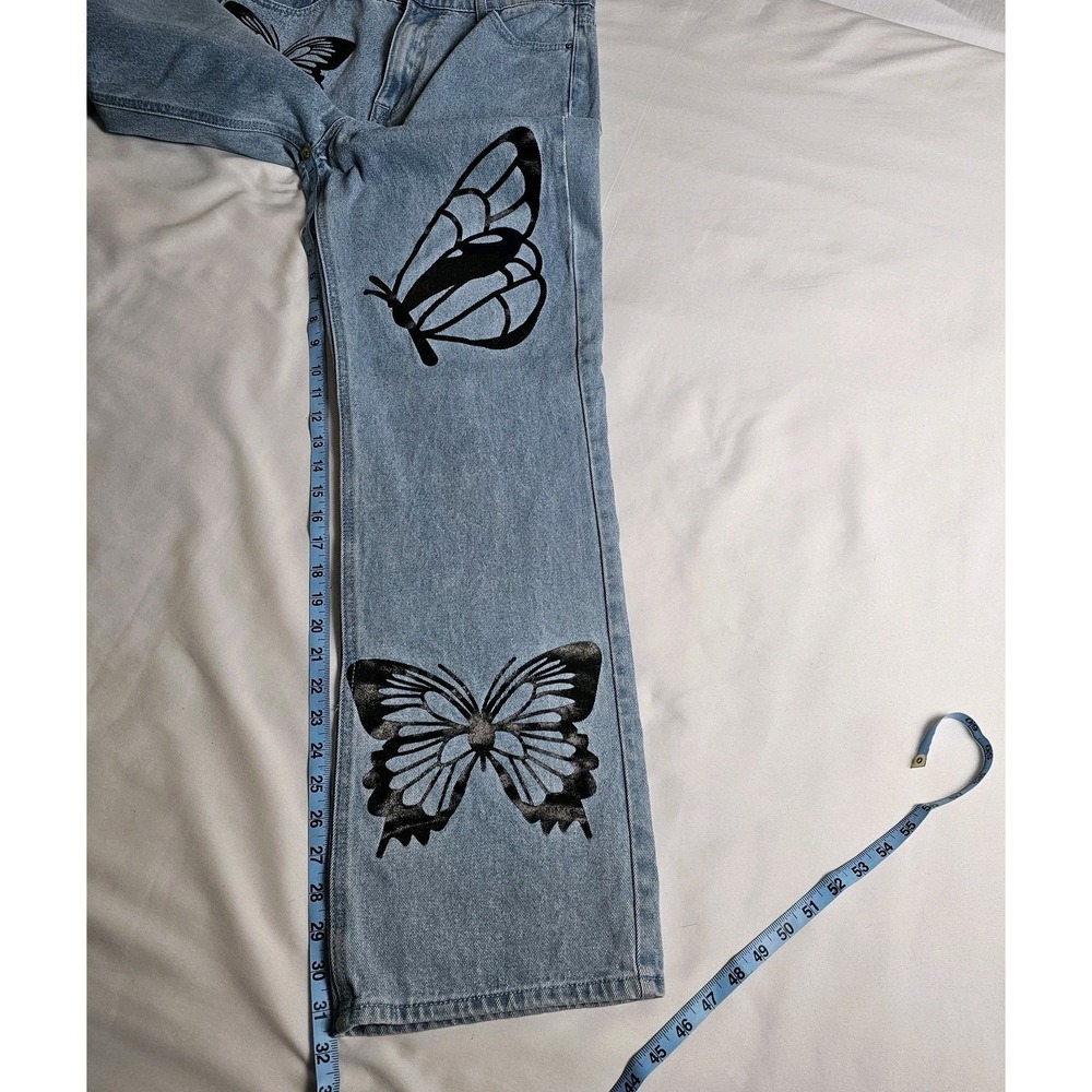 Simple Society Denim Jeans Butterflies Size 9/29 Light Wash High Waist Wider Leg - Picture 2 of 6